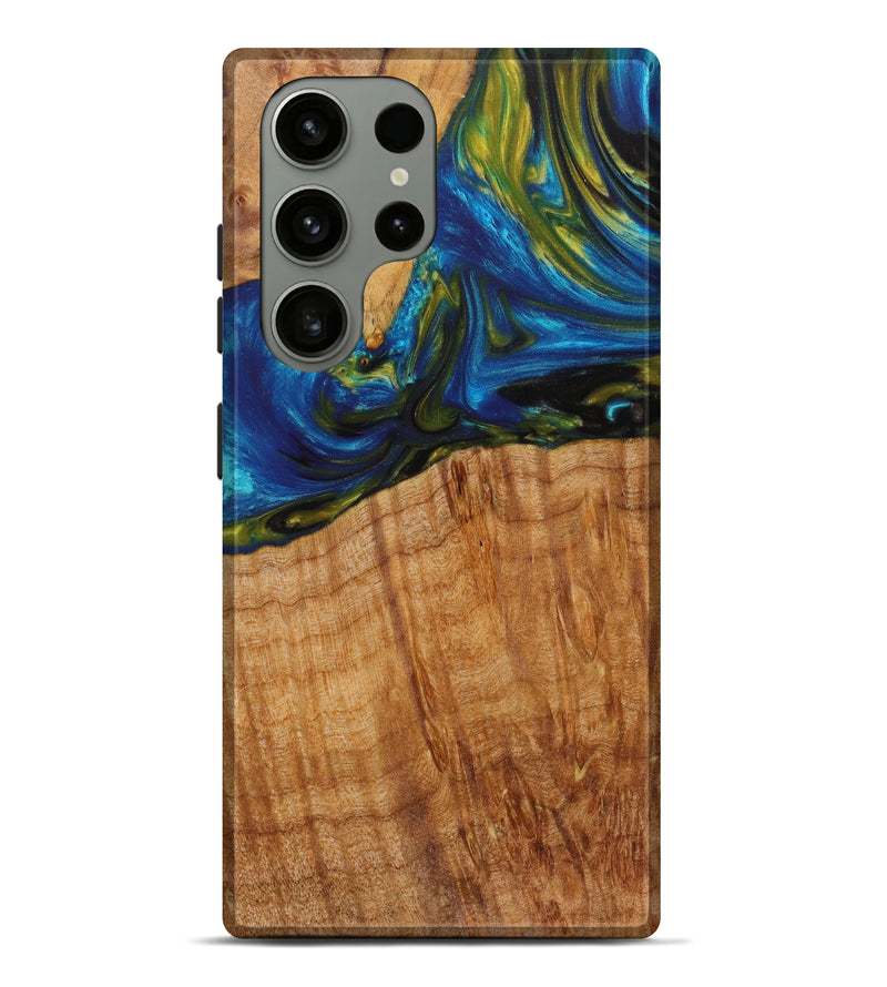 Galaxy S23 Ultra Wood+Resin Live Edge Phone Case - Dolores (Teal & Gold, 623091)