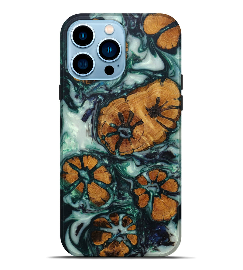iPhone 14 Pro Max Wood+Resin Live Edge Phone Case - Willow (Dark Green, 596628)