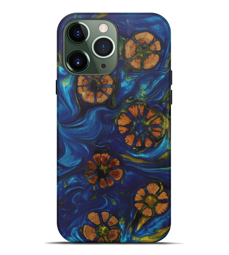 iPhone 13 Pro Max Wood+Resin Live Edge Phone Case - Angie (Teal & Gold, 609973)