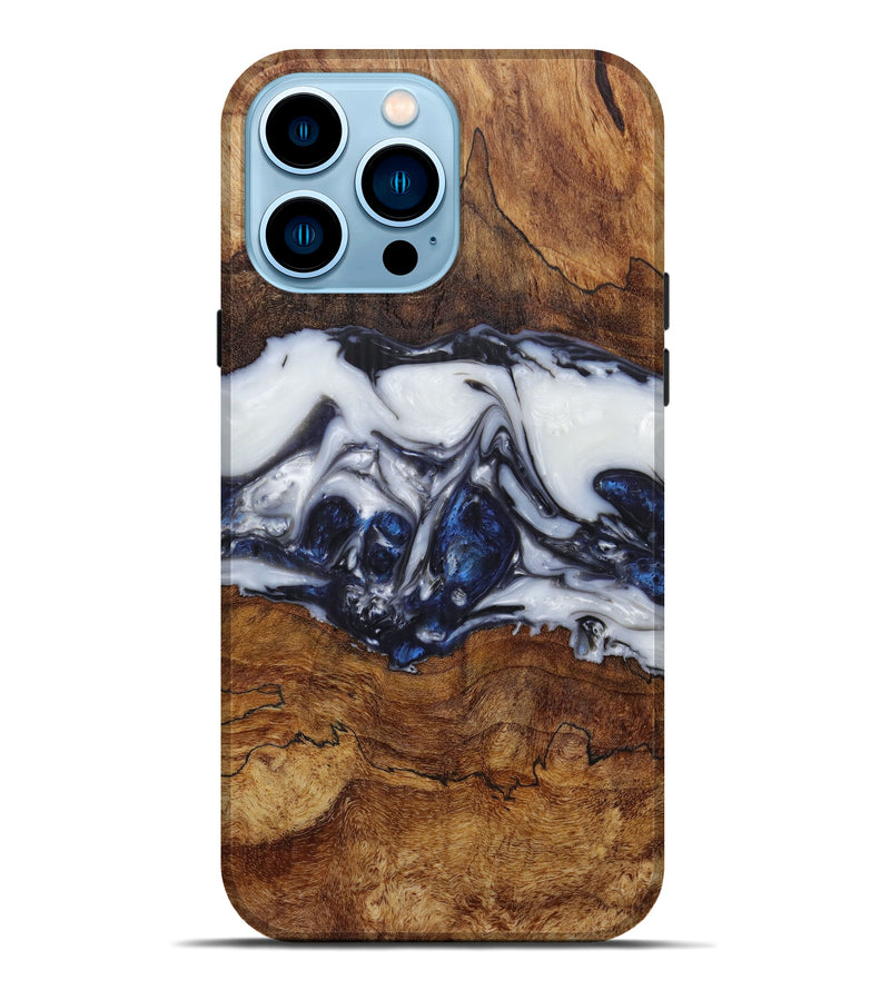 iPhone 14 Pro Max Wood+Resin Live Edge Phone Case - Charisse (Black & White, 595983)