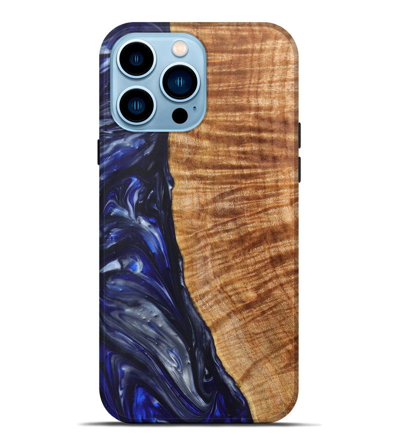 iPhone 14 Pro Max Wood+Resin Live Edge Phone Case - Ahmad (Blue, 624529)
