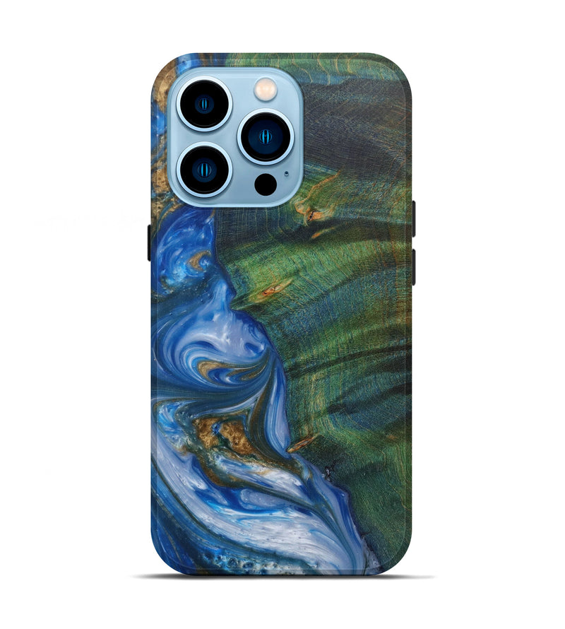 iPhone 14 Pro Wood+Resin Live Edge Phone Case - Mara (Light Blue, 591790)
