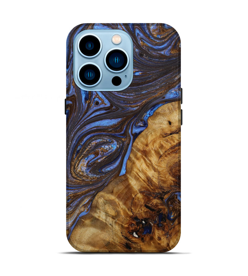 iPhone 14 Pro Wood+Resin Live Edge Phone Case - Emery (Teal & Gold, 646719)