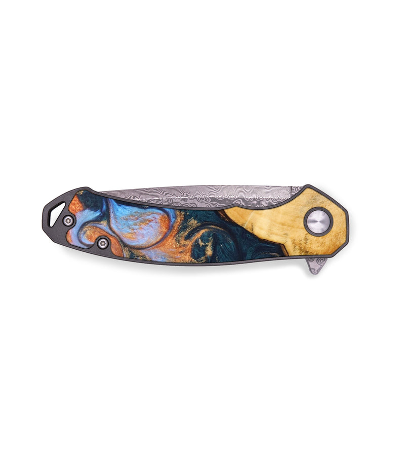 EDC Wood+Resin Pocket Knife - Owen (Teal & Gold, 636398)