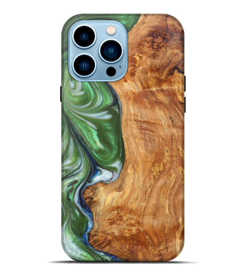 iPhone 14 Pro Max Wood+Resin Live Edge Phone Case - Charles (Dark Green, 608551)