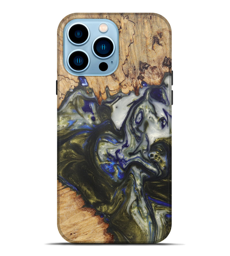 iPhone 14 Pro Max Wood+Resin Live Edge Phone Case - Roland (Dark Blue, 601201)