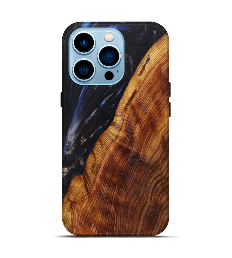 iPhone 14 Pro Wood+Resin Live Edge Phone Case - Leisa (Blue, 627378)