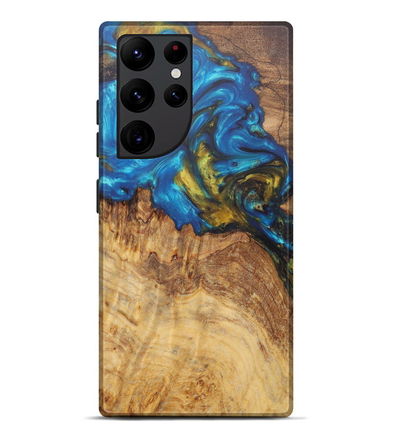 Galaxy S22 Ultra Wood+Resin Live Edge Phone Case - Daryl (Teal & Gold, 600137)