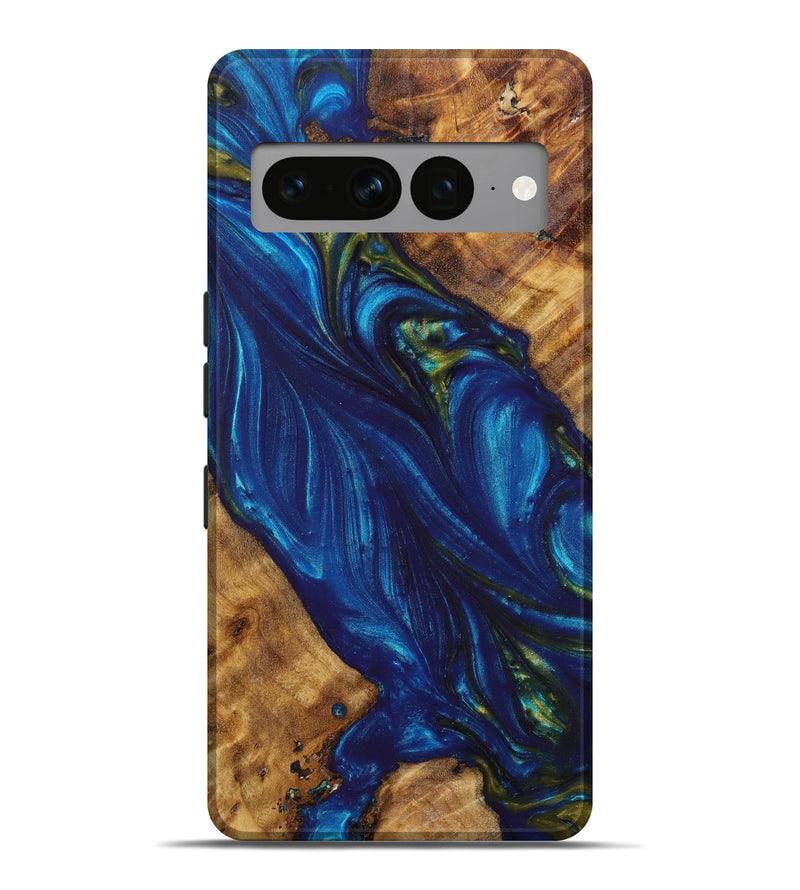 Pixel 7 Pro Wood+Resin Live Edge Phone Case - Fannie (Teal & Gold, 638987)