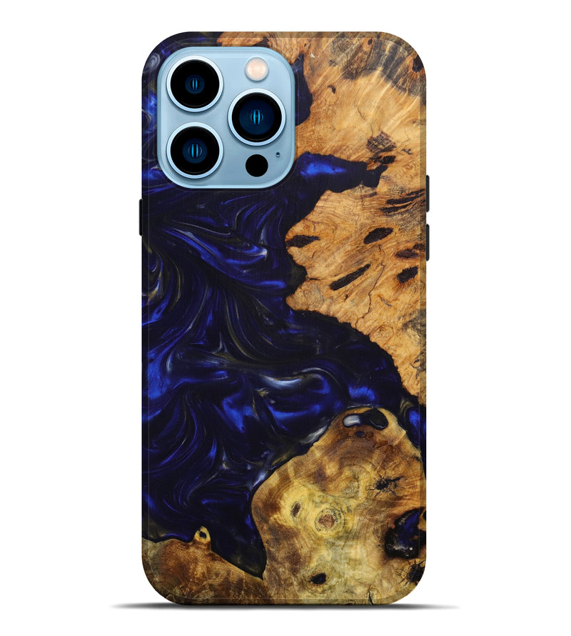 iPhone 14 Pro Max Wood+Resin Live Edge Phone Case - Sait (Blue, 633812)