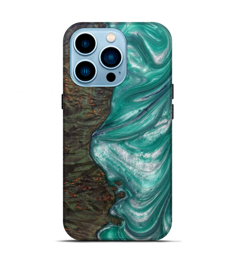iPhone 14 Pro Wood+Resin Live Edge Phone Case - Emery (Light Blue, 585226)