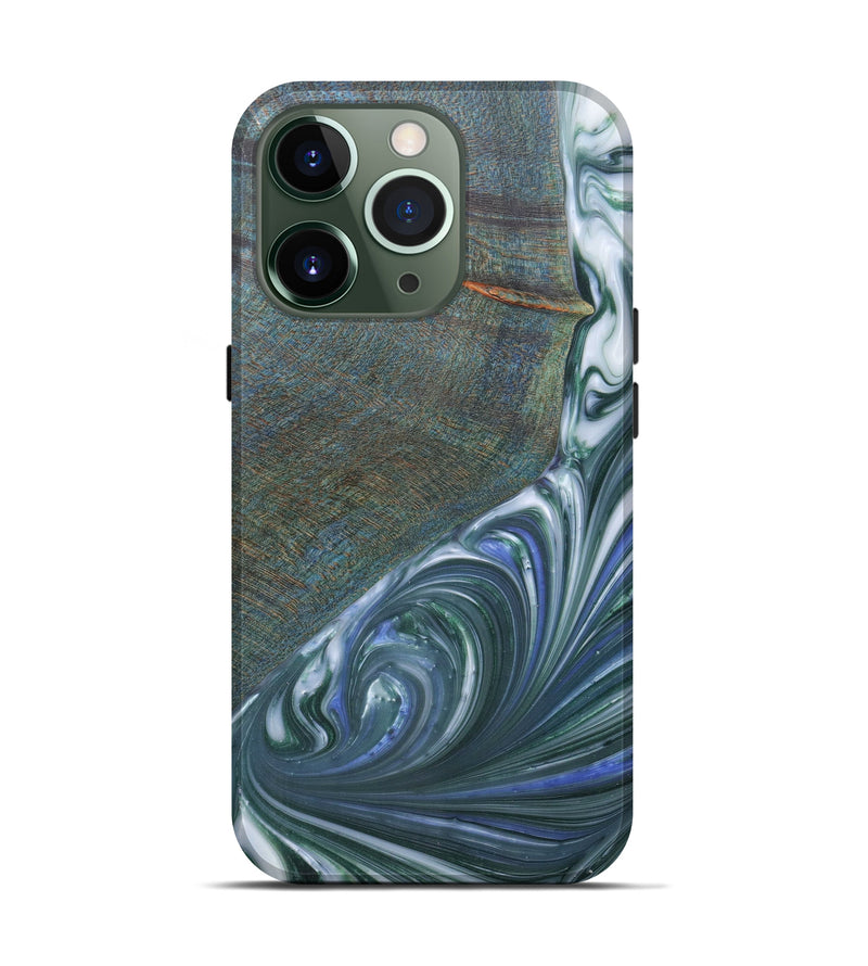 iPhone 13 Pro Wood+Resin Live Edge Phone Case - Kyoko (Dark Green, 606872)