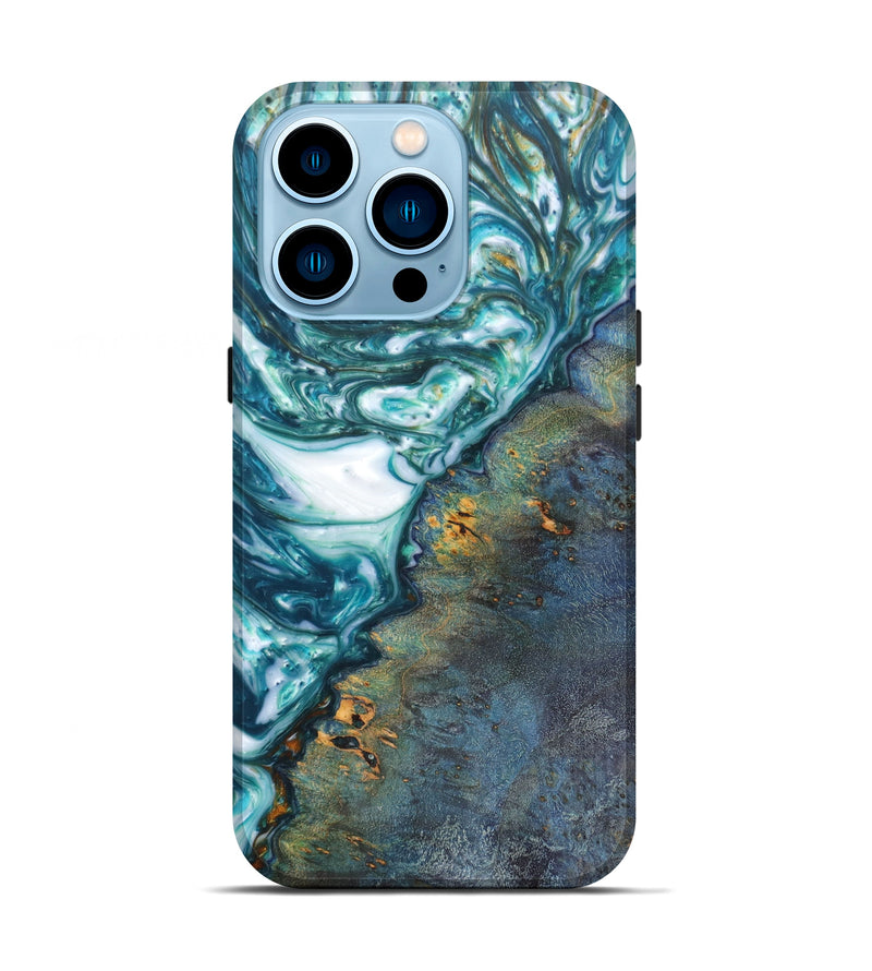 iPhone 14 Pro Wood+Resin Live Edge Phone Case - Granger (Dark Green, 616909)