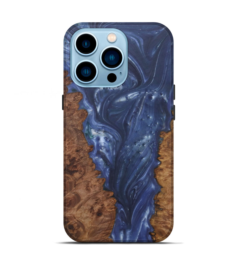 iPhone 14 Pro Wood+Resin Live Edge Phone Case - Gwendolyn (Light Blue, 581673)