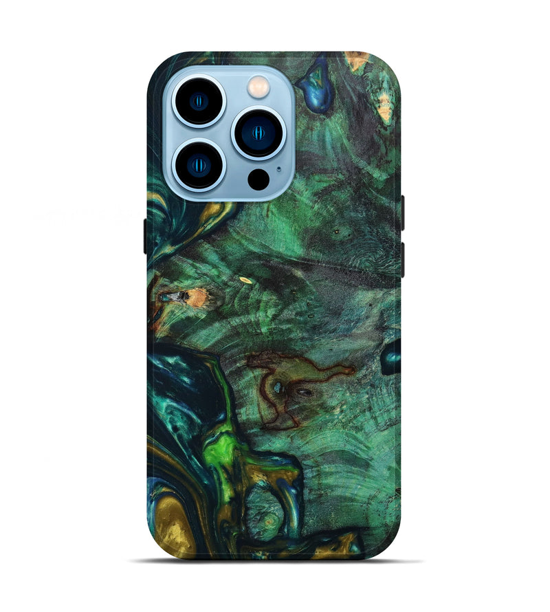 iPhone 14 Pro Wood+Resin Live Edge Phone Case - Lakesha (Green, 631444)