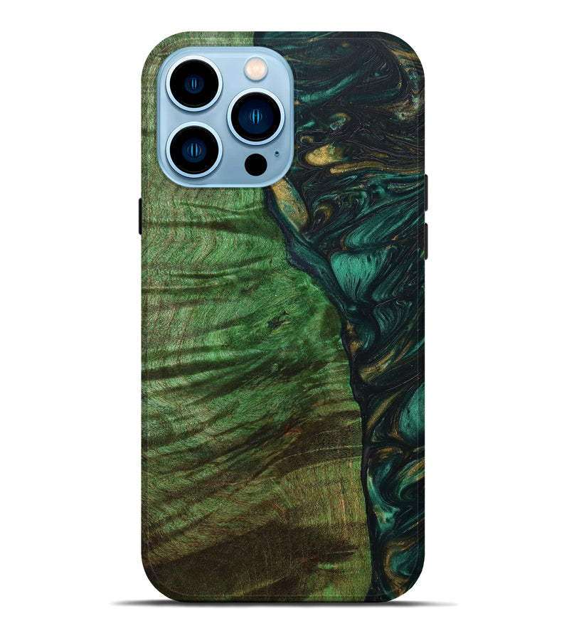 iPhone 14 Pro Max Wood+Resin Live Edge Phone Case - Tabina (Green, 633241)