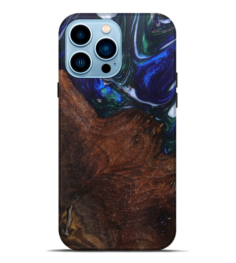 iPhone 14 Pro Max Wood+Resin Live Edge Phone Case - Lillian (Blue, 615820)