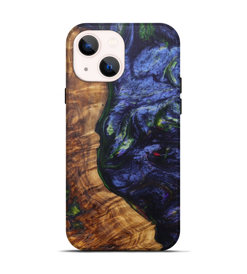iPhone 14 Wood+Resin Live Edge Phone Case - Doria (Dark Blue, 606522)