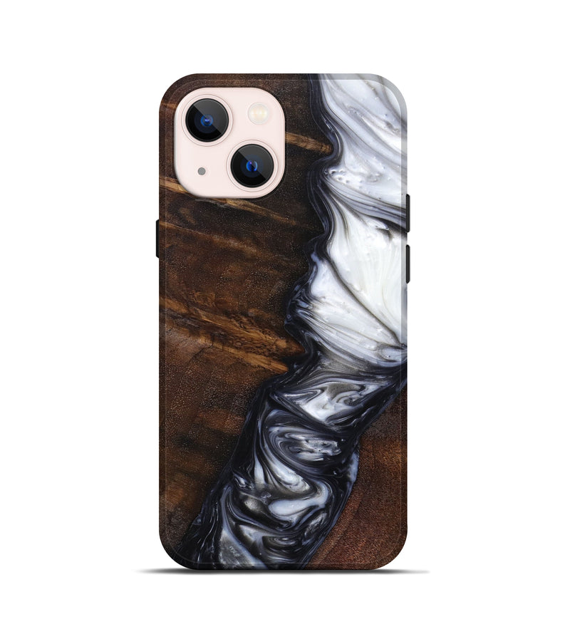 iPhone 13 mini Wood+Resin Live Edge Phone Case - Roy (Black & White, 625528)
