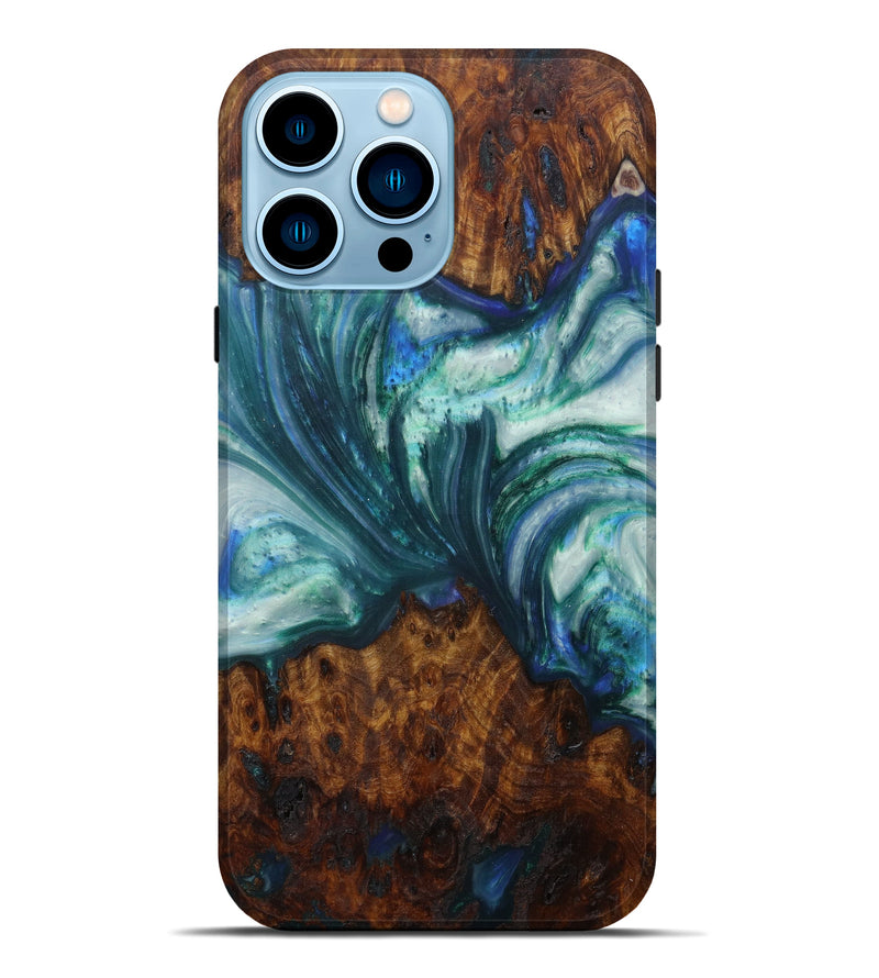 iPhone 14 Pro Max Wood+Resin Live Edge Phone Case - Sheileagh (Dark Green, 588679)