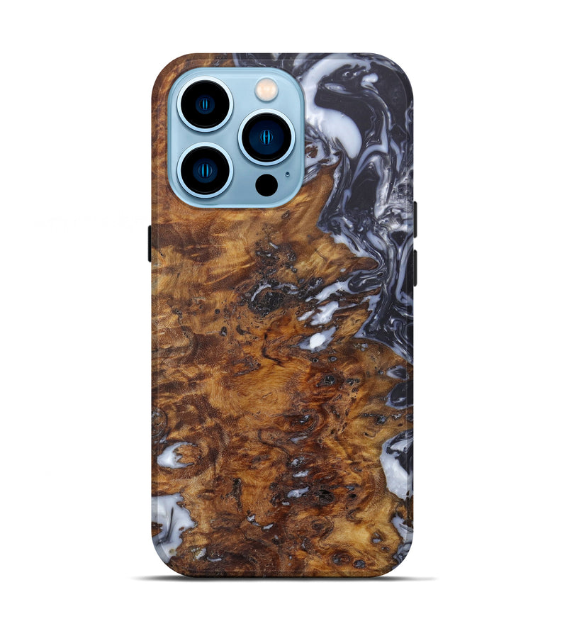 iPhone 14 Pro Wood+Resin Live Edge Phone Case - Brittany (Black & White, 602528)