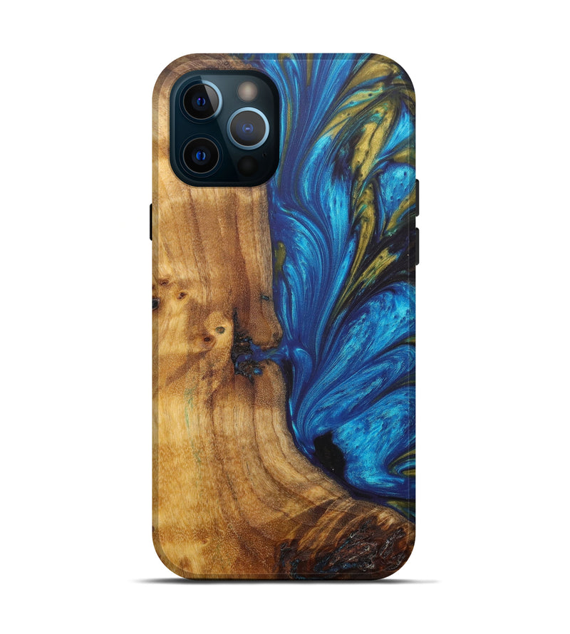 iPhone 12 Pro Wood+Resin Live Edge Phone Case - Molly (Teal & Gold, 629010)
