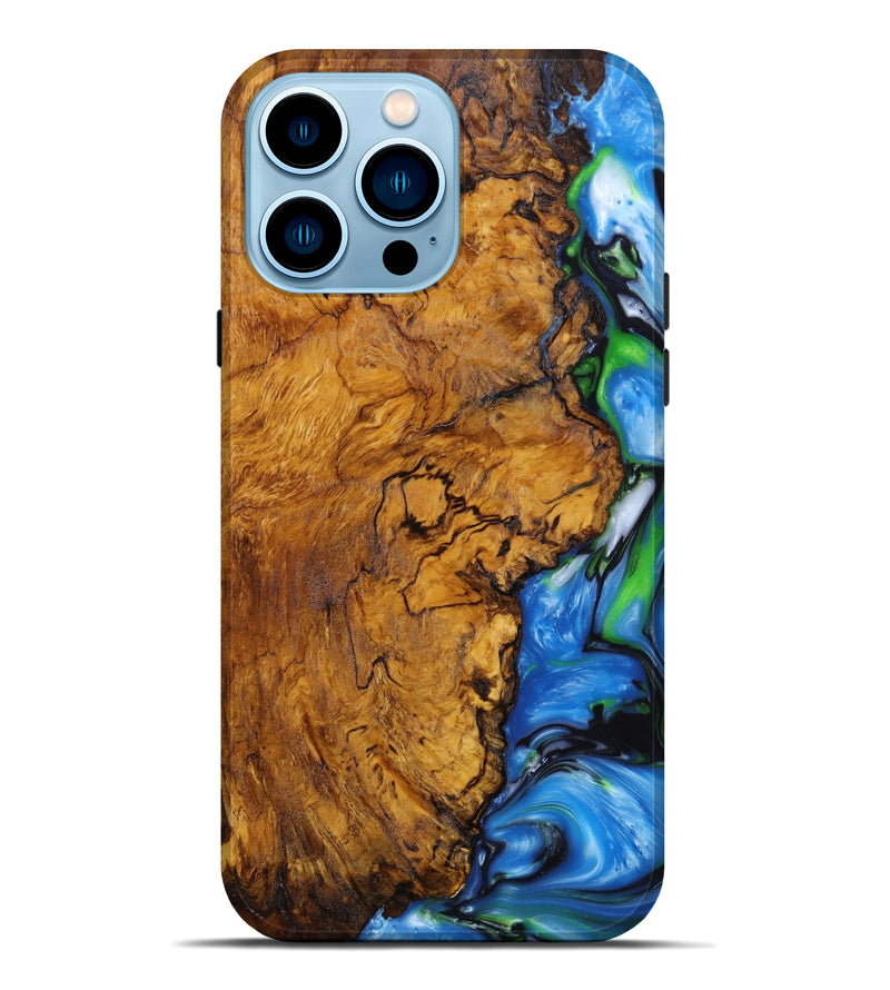 iPhone 14 Pro Max Wood+Resin Live Edge Phone Case - Salvatore (Blue, 645554)