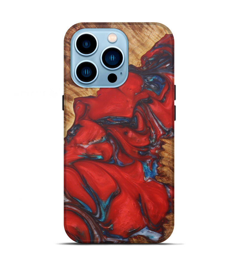 iPhone 14 Pro Wood+Resin Live Edge Phone Case - Zara (Dark Red, 602529)