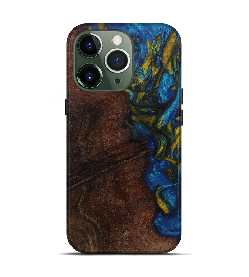 iPhone 13 Pro Wood+Resin Live Edge Phone Case - Audrianna (Teal & Gold, 619589)