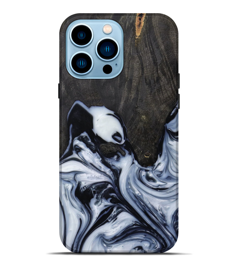 iPhone 14 Pro Max Wood+Resin Live Edge Phone Case - Meredith (Black & White, 644467)