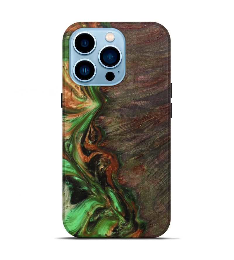 iPhone 14 Pro Wood+Resin Live Edge Phone Case - Gail (Dark Green, 597261)