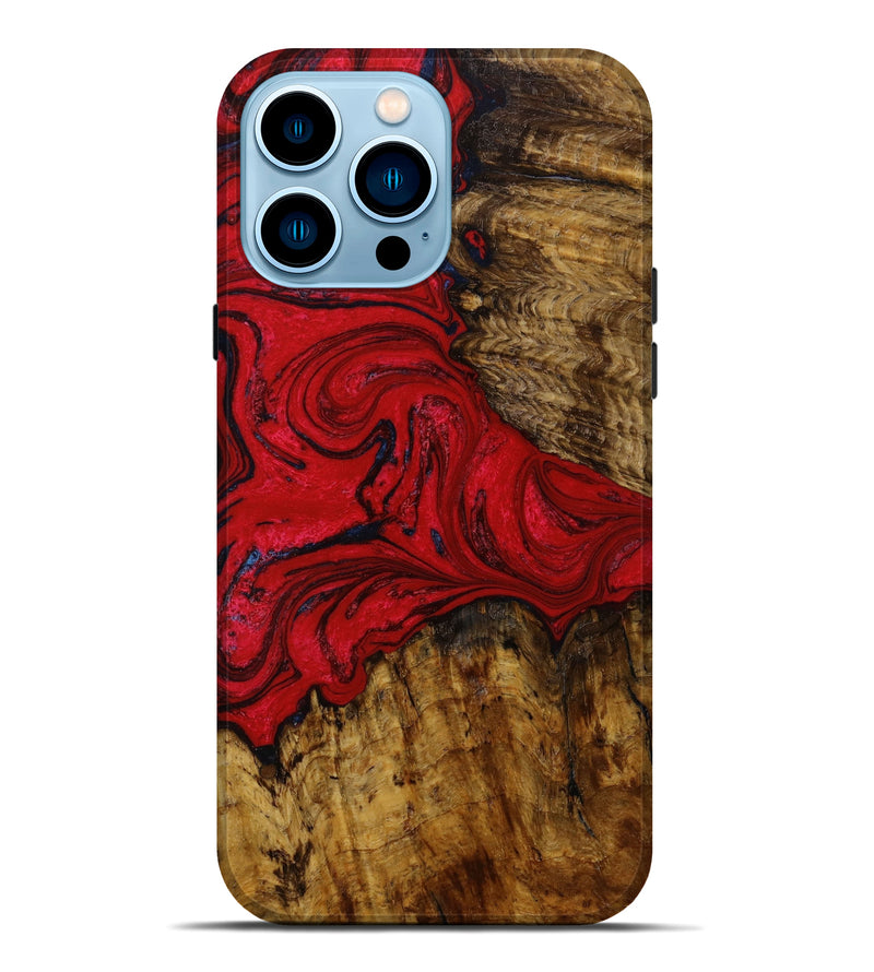 iPhone 14 Pro Max Wood+Resin Live Edge Phone Case - Shelley (Red, 648346)