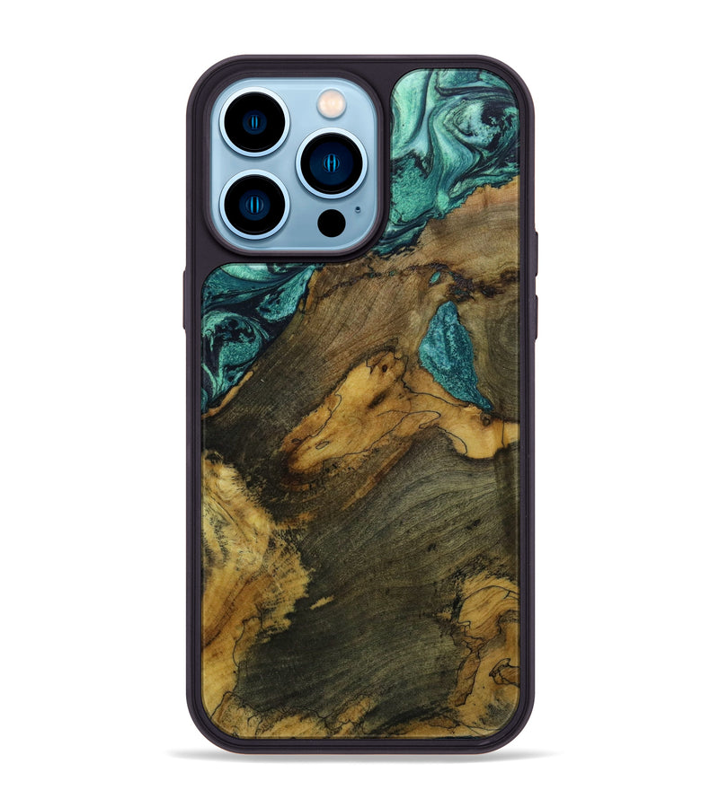 iPhone 14 Pro Max Wood+Resin Phone Case - Katrina (Green, 646172)