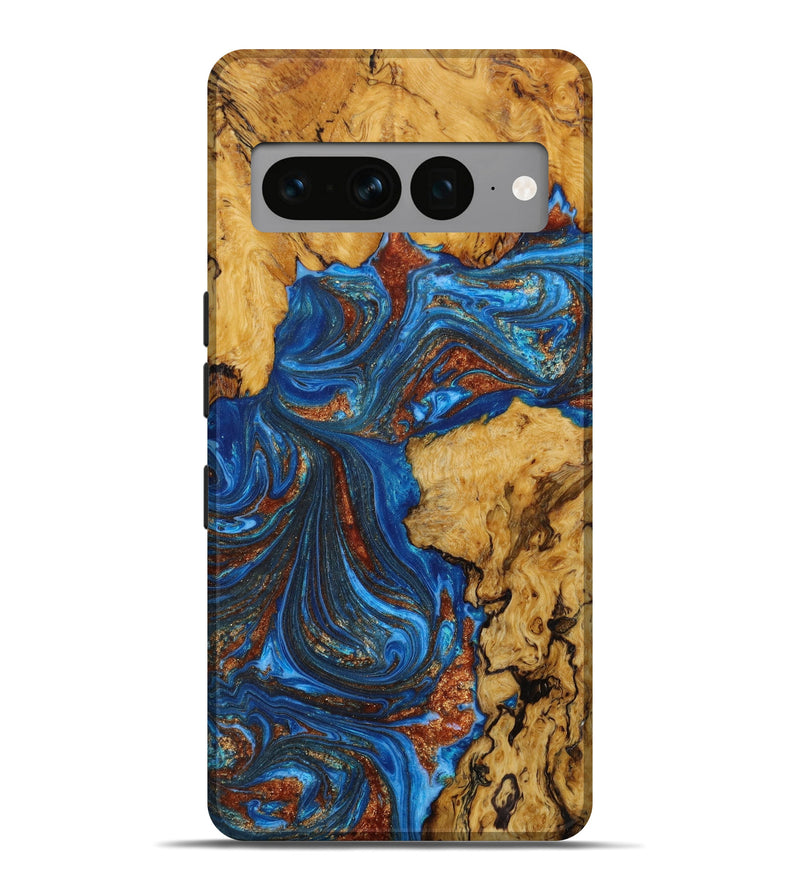 Pixel 7 Pro Wood+Resin Live Edge Phone Case - Zane (Teal & Gold, 645647)