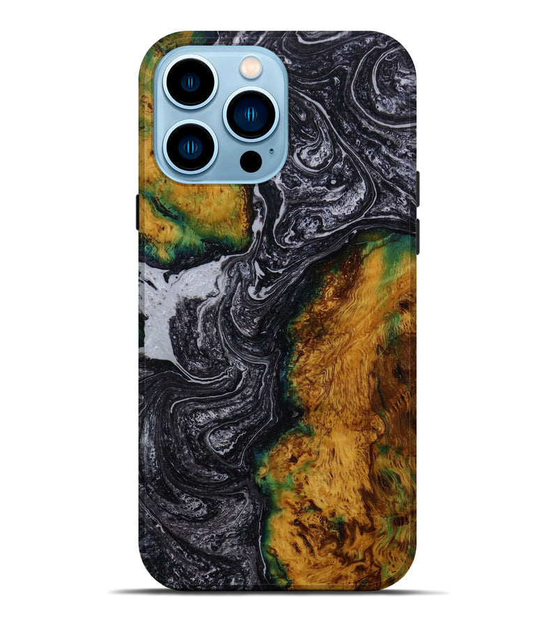 iPhone 14 Pro Max Wood+Resin Live Edge Phone Case - Danica (Black & White, 643455)