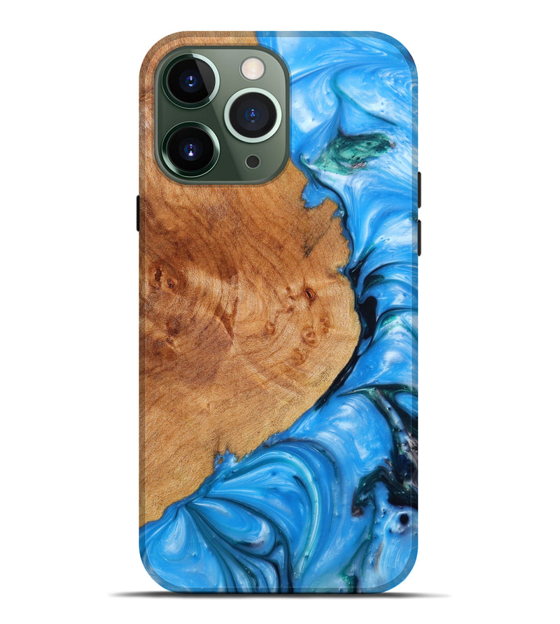 iPhone 13 Pro Max Wood+Resin Live Edge Phone Case - Sheena (Blue, 637725)