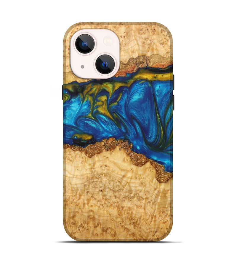 iPhone 13 Wood+Resin Live Edge Phone Case - Brianne (Teal & Gold, 616902)