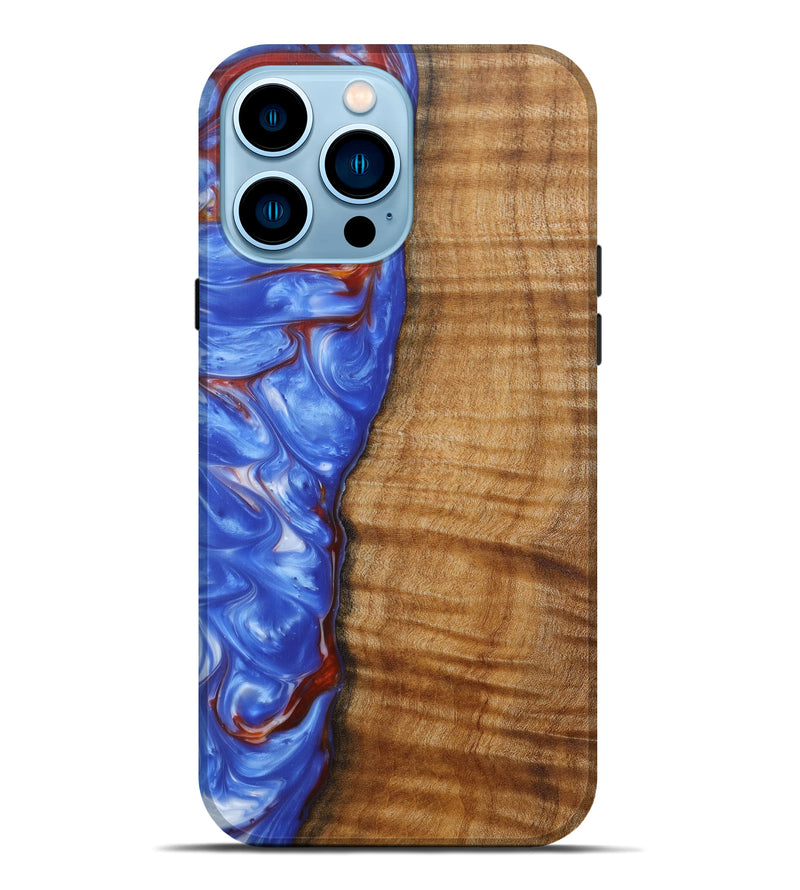 iPhone 14 Pro Max Wood+Resin Live Edge Phone Case - Leann (Light Blue, 613353)