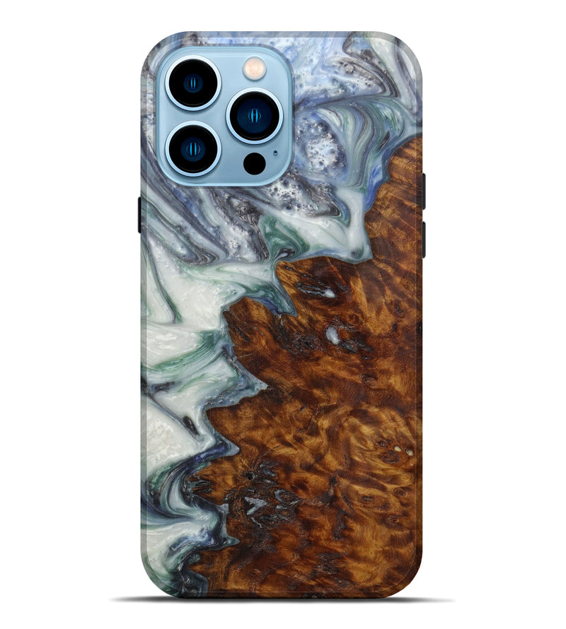 iPhone 14 Pro Max Wood+Resin Live Edge Phone Case - Willa (Light Blue, 593341)