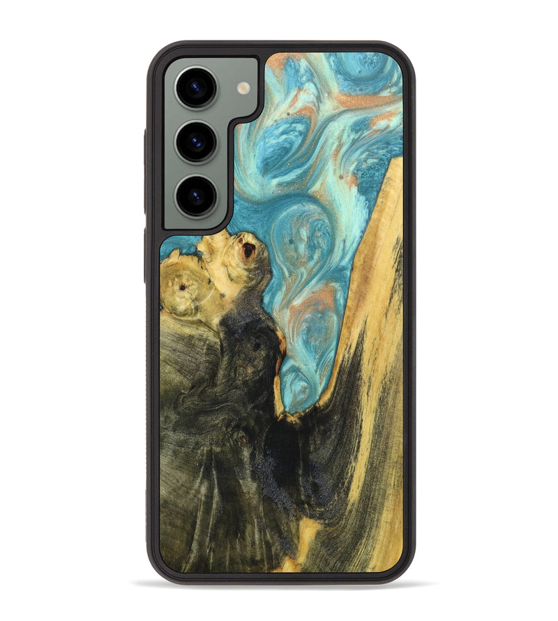 Galaxy S23 Plus Wood+Resin Phone Case - Monica (Teal & Gold, 636702)