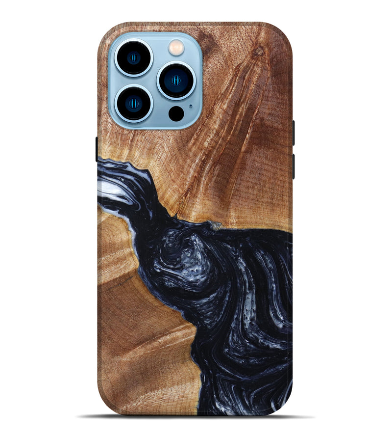 iPhone 14 Pro Max Wood+Resin Live Edge Phone Case - Jovanna (Black & White, 628365)