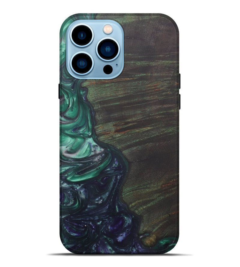 iPhone 14 Pro Max Wood+Resin Live Edge Phone Case - Mil (Dark Green, 588653)