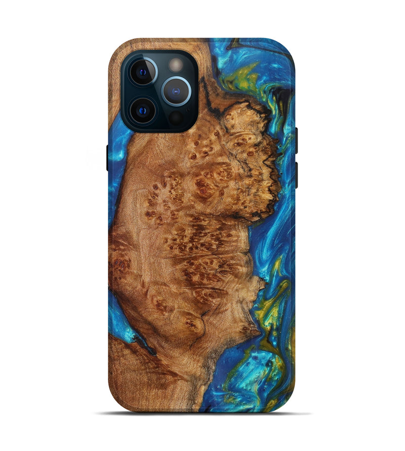 iPhone 12 Pro Wood+Resin Live Edge Phone Case - Wilder (Teal & Gold, 621634)