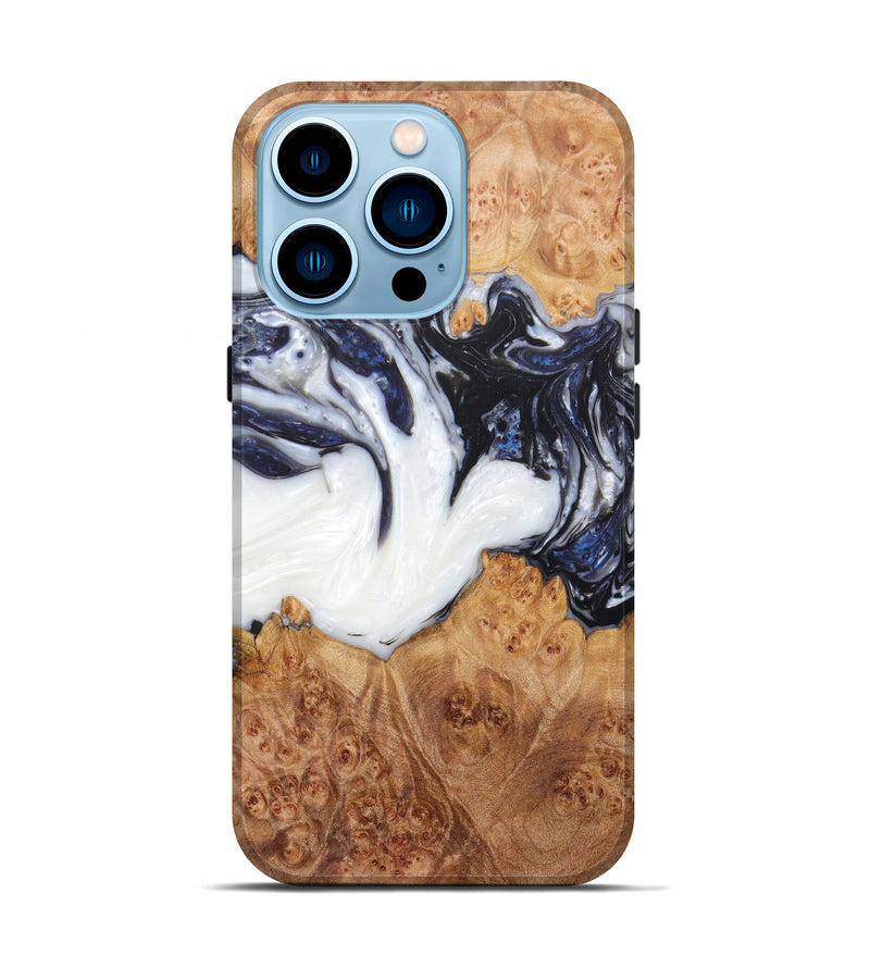 iPhone 14 Pro Wood+Resin Live Edge Phone Case - Channa (Black & White, 596296)