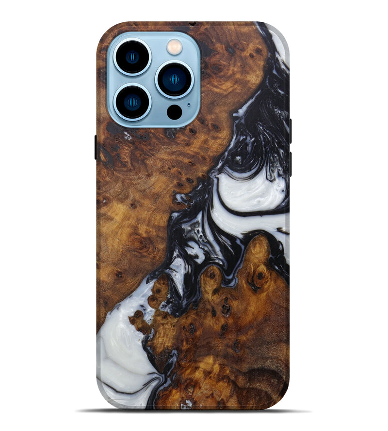 iPhone 14 Pro Max Wood+Resin Live Edge Phone Case - Andreana (Black & White, 588029)