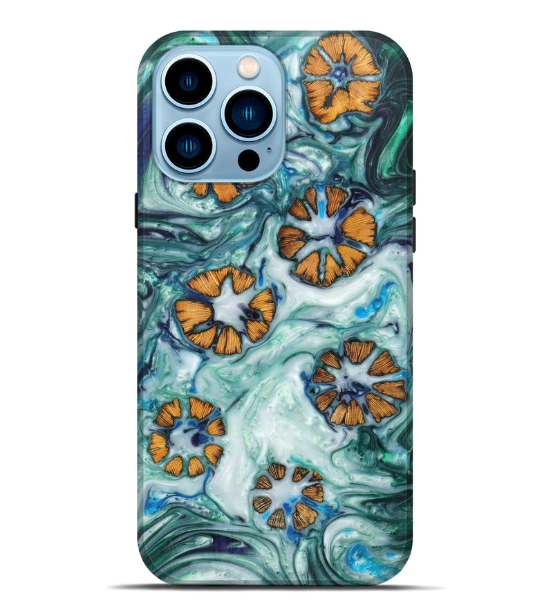 iPhone 14 Pro Max Wood+Resin Live Edge Phone Case - Zaire (Green, 625398)