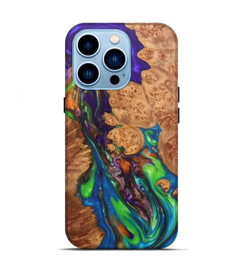 iPhone 14 Pro Wood+Resin Live Edge Phone Case - Alvina (Light Blue, 597041)