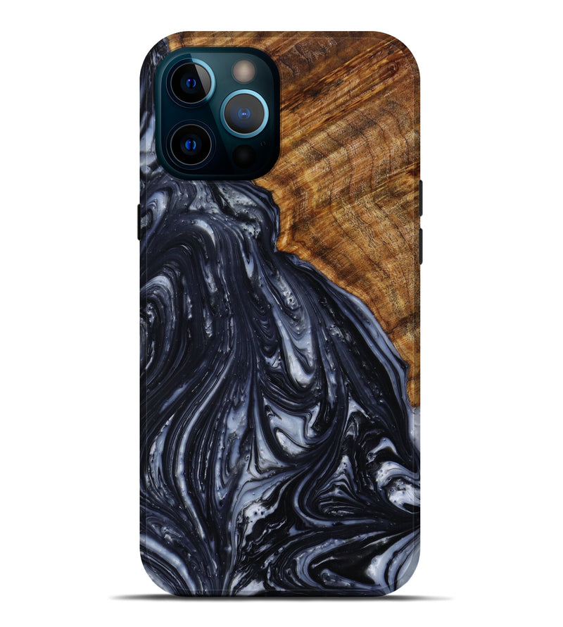 iPhone 12 Pro Max Wood+Resin Live Edge Phone Case - Brianna (Black & White, 648340)