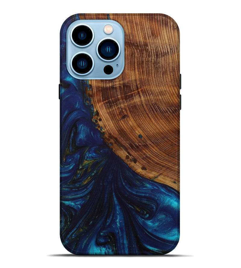 iPhone 14 Pro Max Wood+Resin Live Edge Phone Case - Reagan (Teal & Gold, 619548)