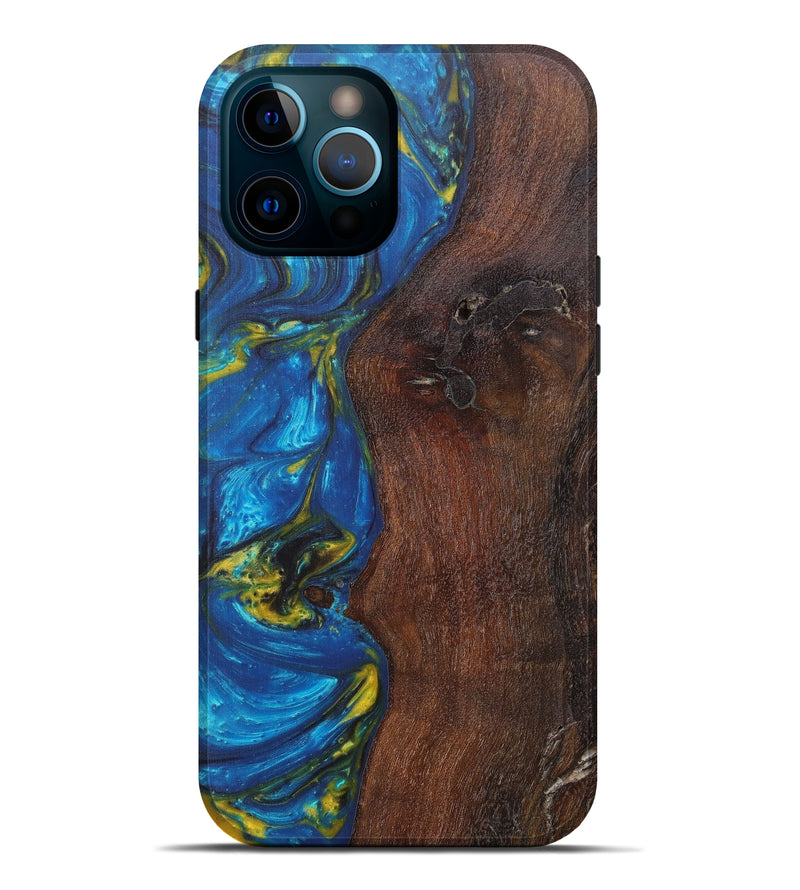 iPhone 12 Pro Max Wood+Resin Live Edge Phone Case - Belvia (Teal & Gold, 606791)